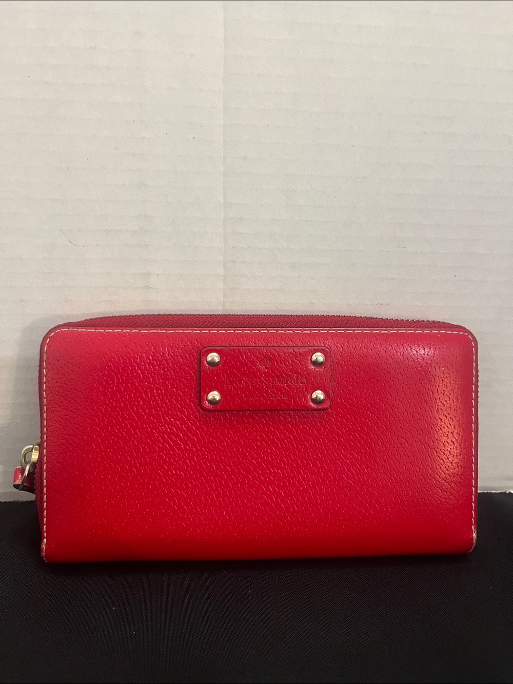 kate spade Red Zip Around Leather Wallet with Gold Hardware